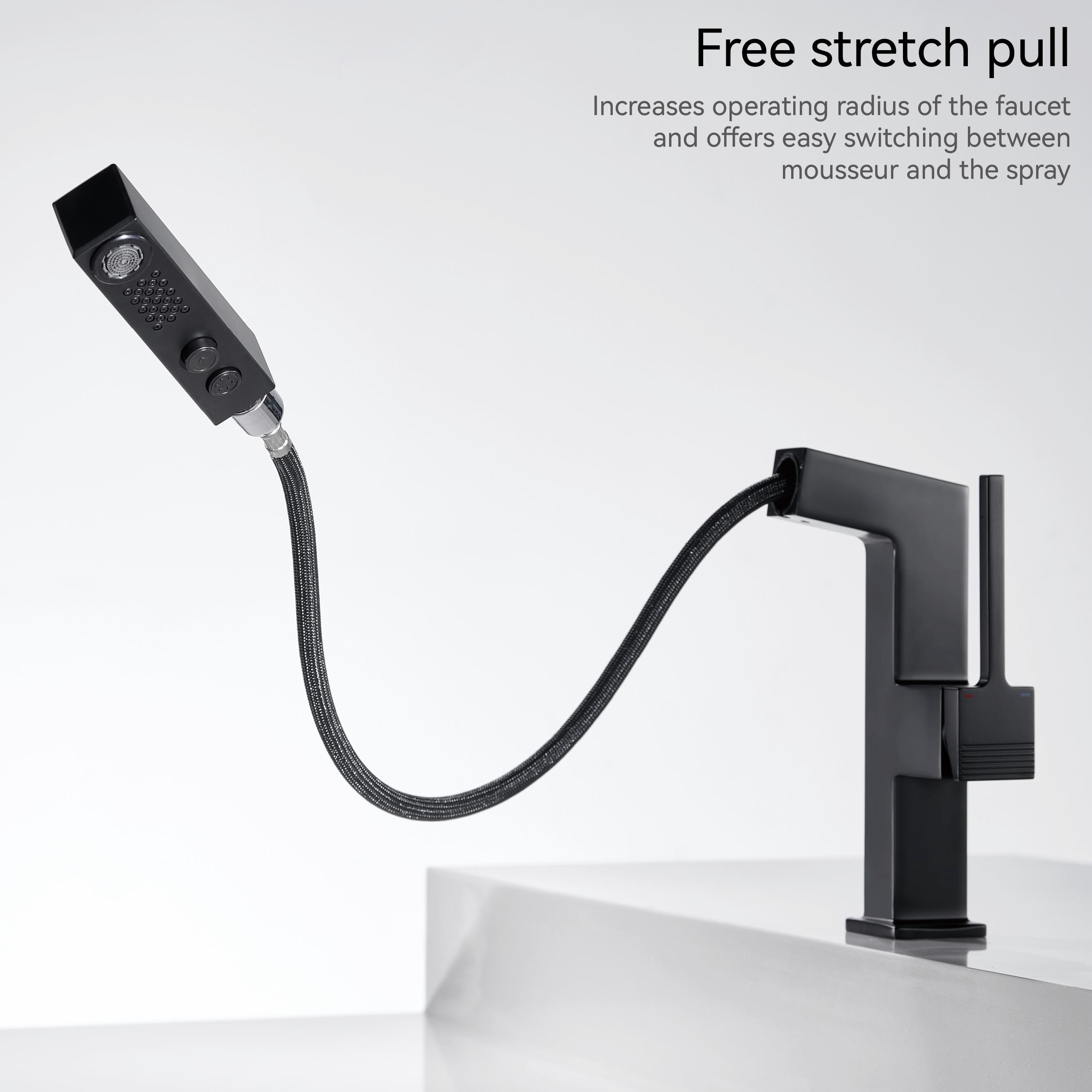 Grifos de baño Samliyu para el fregadero 1 orificio, manija de la manija de una sola manguera del lavabo del baño con 2 modos, 360 ° Rotaty con pulverizador extracción, lavabos modernos de baño grifo negro BF04006-N1-MB