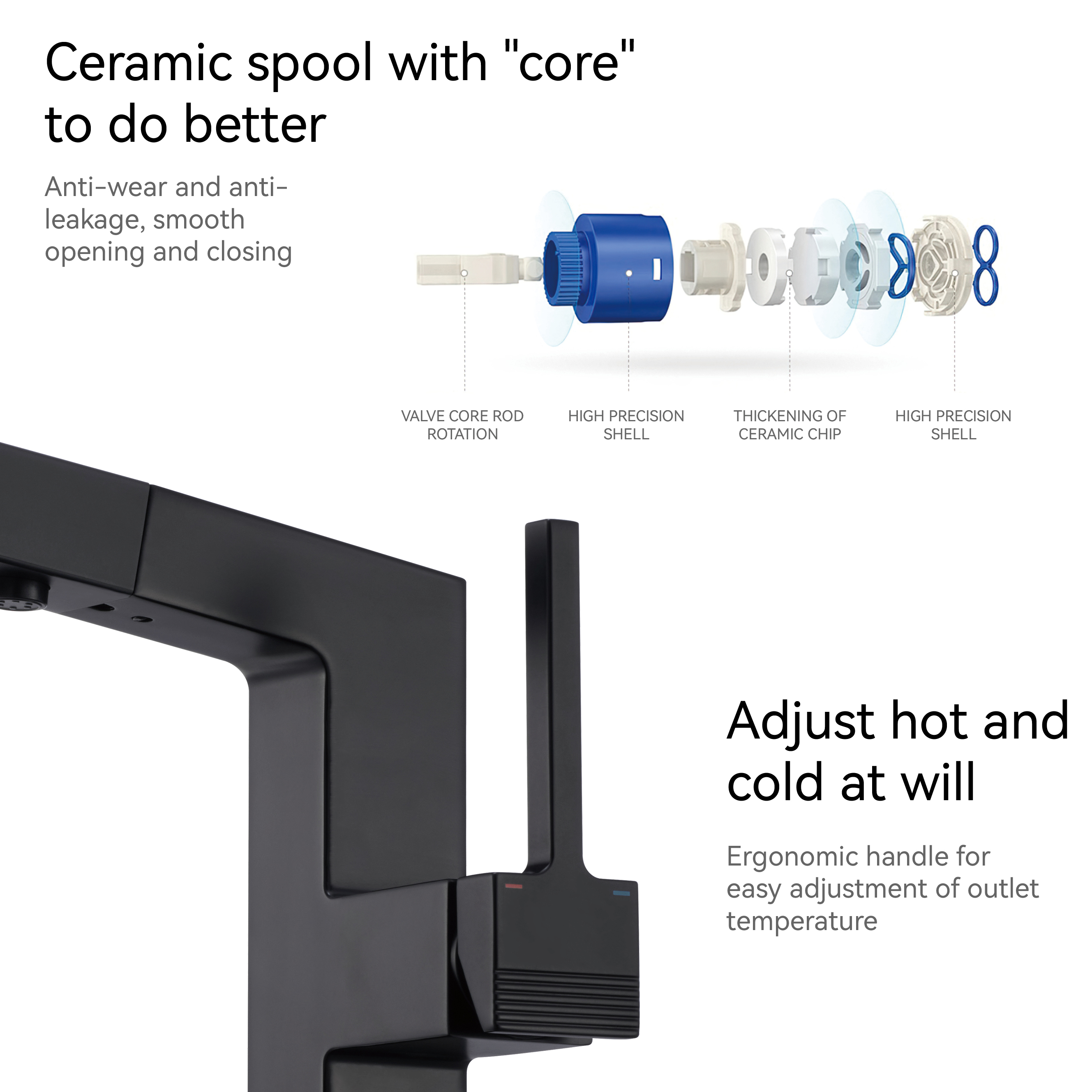 Grifos de baño Samliyu para el fregadero 1 orificio, manija de la manija de una sola manguera del lavabo del baño con 2 modos, 360 ° Rotaty con pulverizador extracción, lavabos modernos de baño grifo negro BF04006-N1-MB