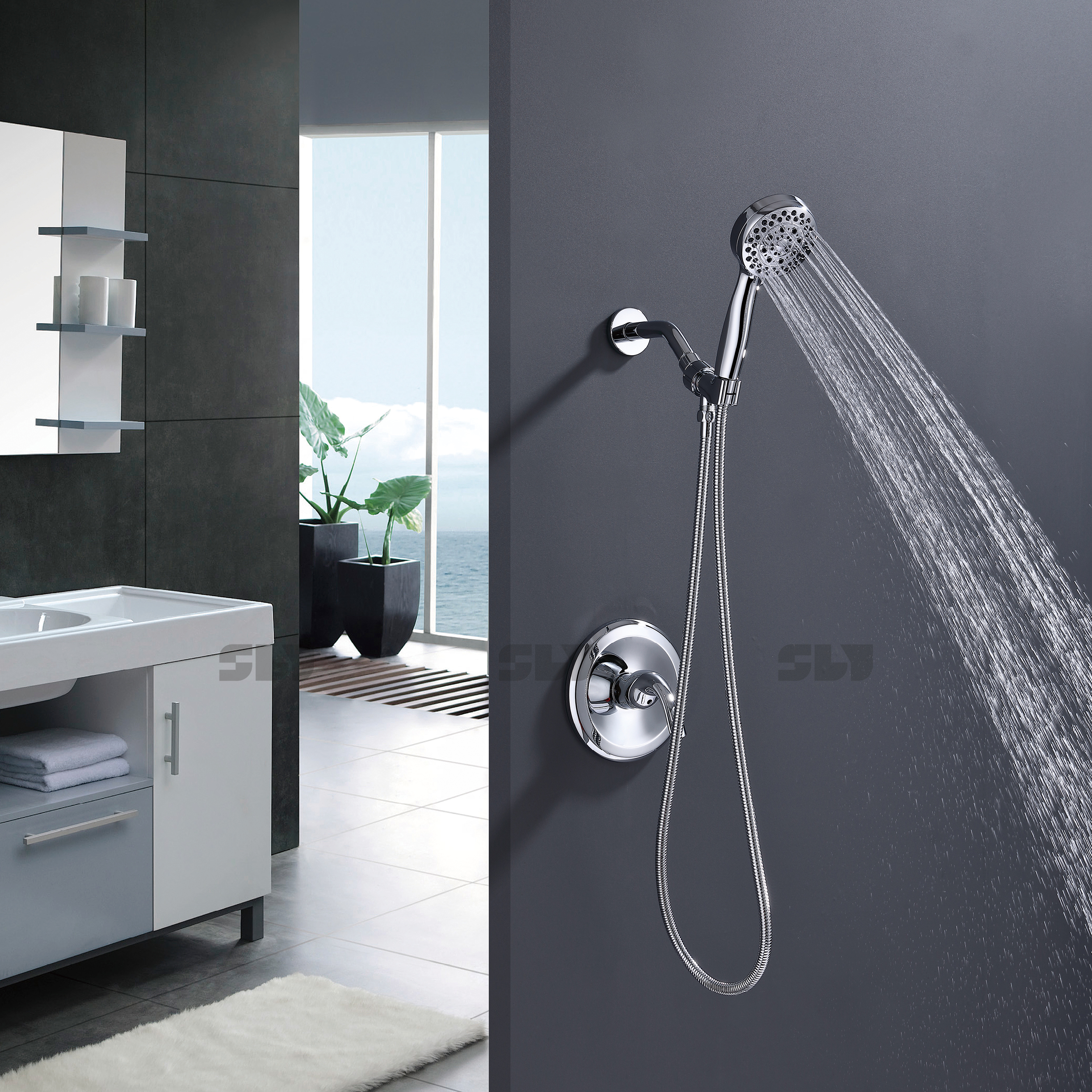 SLY Combo de cabezal de ducha dorado cepillado Ducha de lat&oacute;n