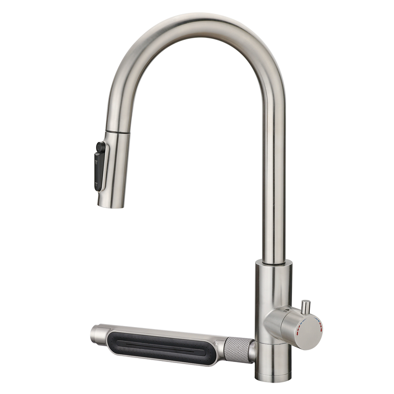 Sly 304 Cepillado Níquel Kitchen Faucet Modern Rainfall Waterfall Diseño de fregadero frío y caliente Tipo de pulverización
