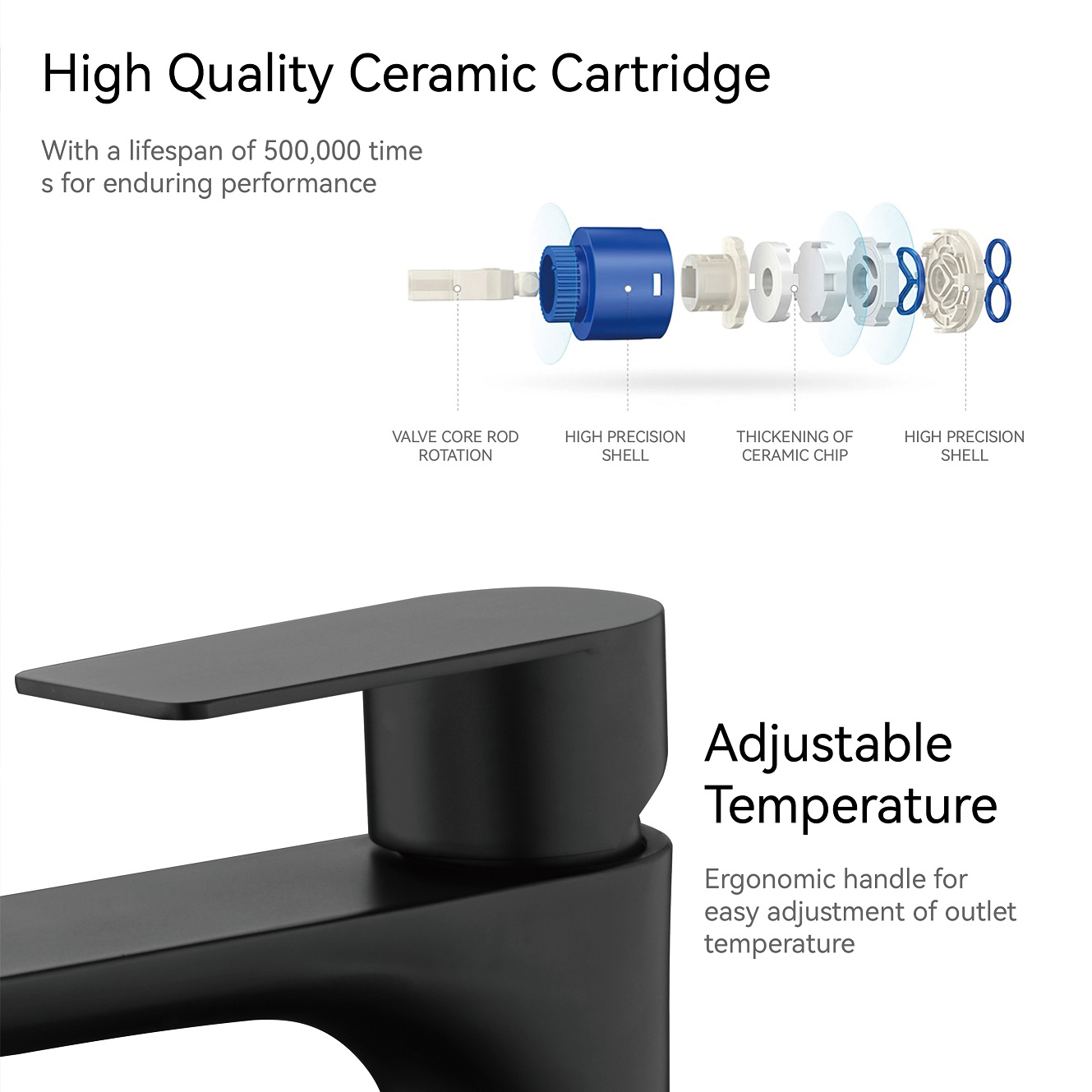 Sly Matte Black Black Baillar de alta calidad Agua fría de un solo orificio caliente