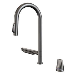 Grifo de la cocina de la cascada del sly grifo de pistola cepillada popular dos agujeros de la lluvia voladora del grifo de cocina con el mango separado