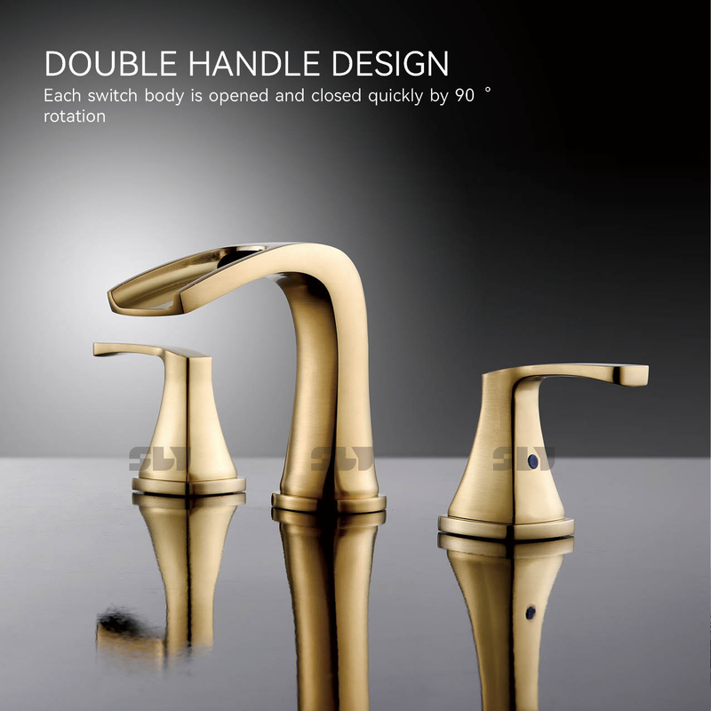 SLY Mezclador moderno de oro cepillado Lavabo de baño Grifo de lavabo Grifos de agua contemporáneos de dos manijas