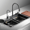 Cascada de la cocina Samliyu debajo de la casa Gran fregadero individual S.S304 Guño cepillado Metal Tiburón Tiburón Digital Pantalla Digital Flight Faucet