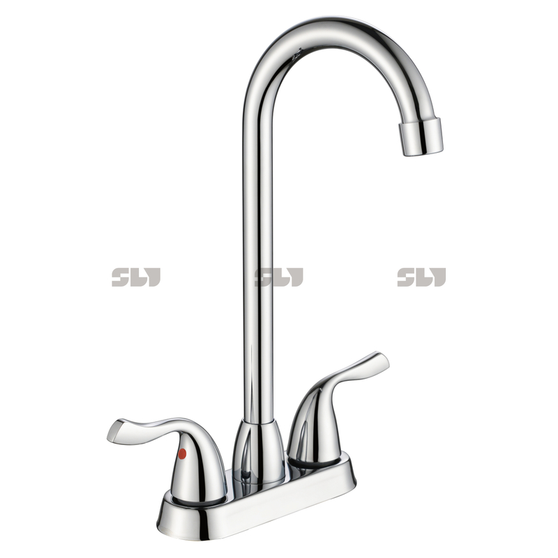 Grifo de cocina de baño de níquel cepillado de gama alta SLY, grifo de fregadero de tocador de 4 pulgadas con caño de alta calidad y doble manija