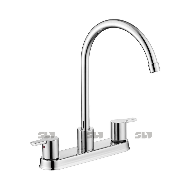 Grifo de cocina de dos manijas de níquel cepillado con 2 orificios de juego central de 8 pulgadas SLY