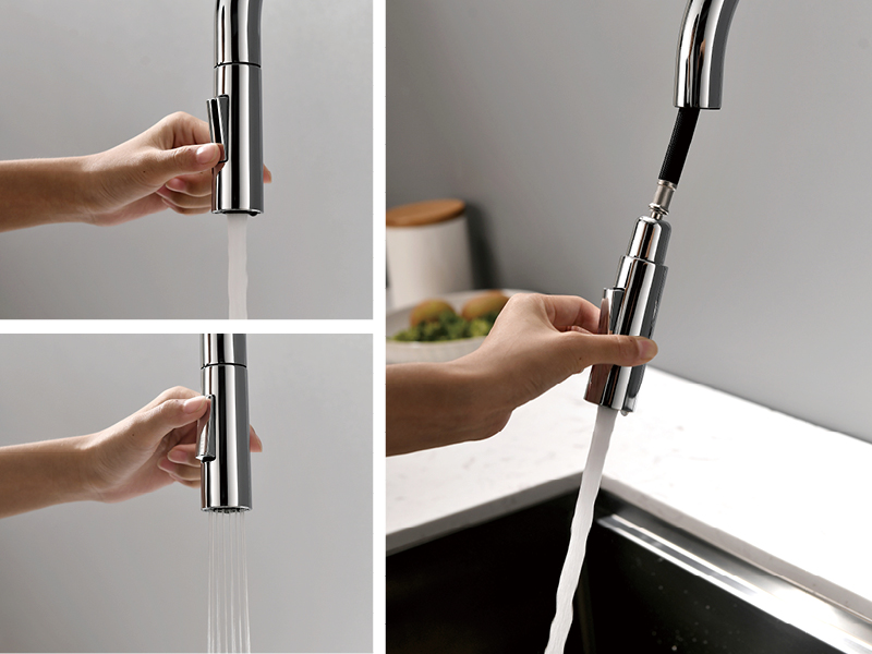 Grifos de cocina de lujo con rociador abatible.