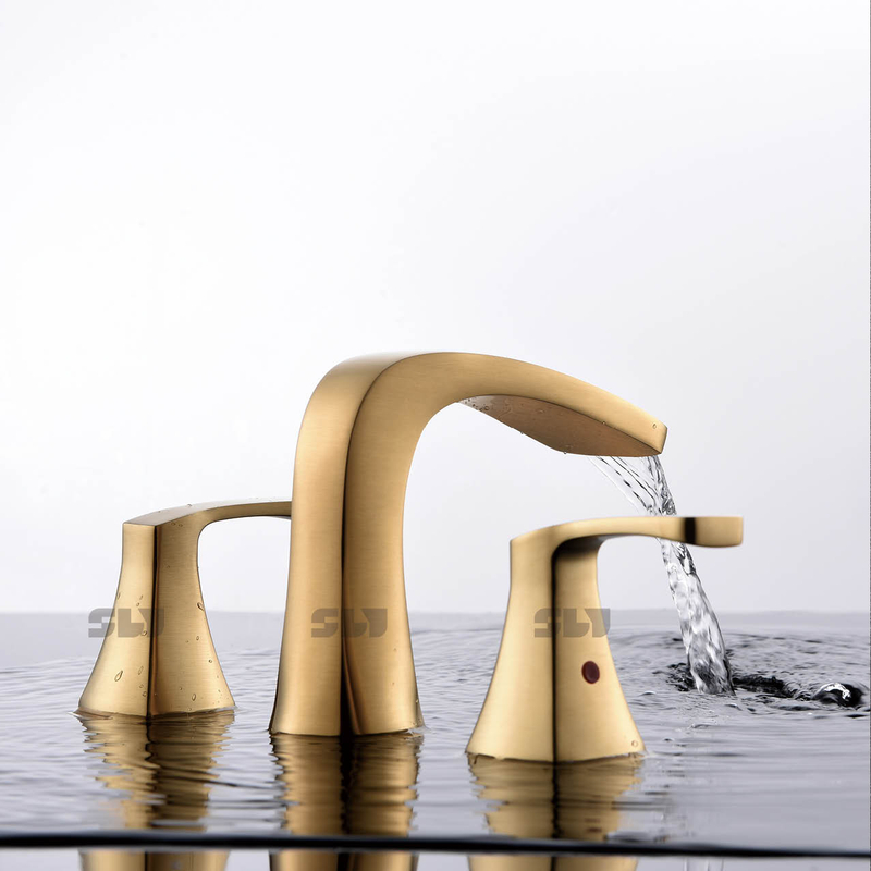 SLY Mezclador moderno de oro cepillado Lavabo de baño Grifo de lavabo Grifos de agua contemporáneos de dos manijas