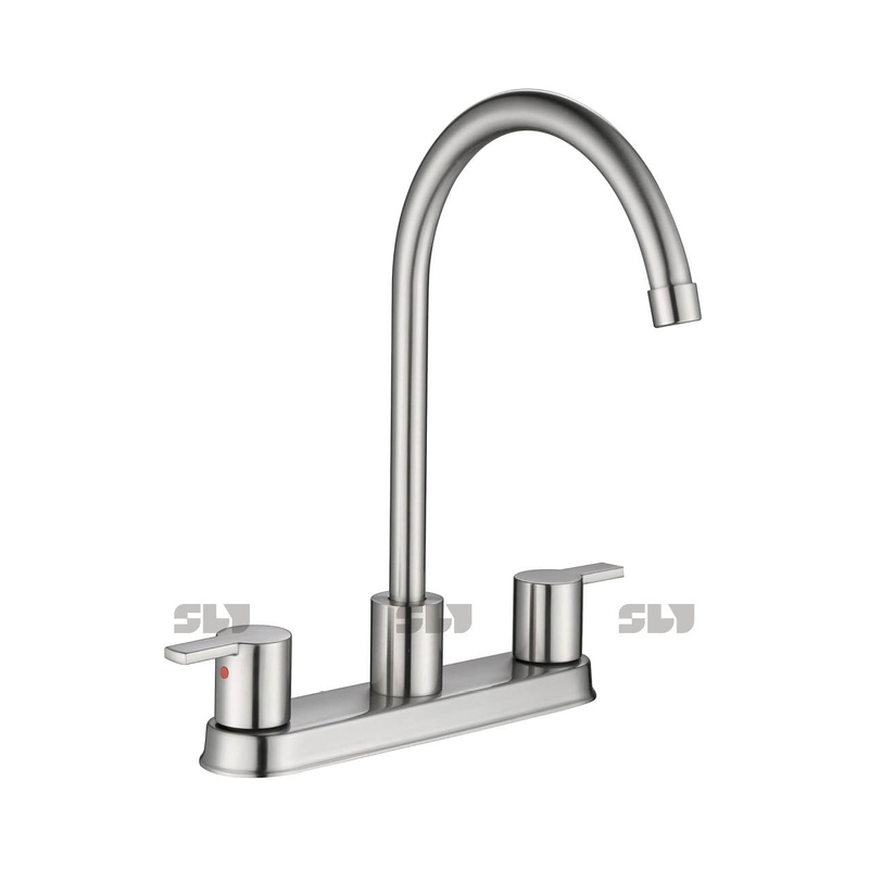 Grifo de cocina de dos manijas de níquel cepillado con 2 orificios de juego central de 8 pulgadas SLY