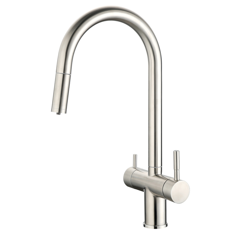 Silly popular níquel cepillado moderno grifo de tres vías triple de cocina triple para agua fría y filtrada