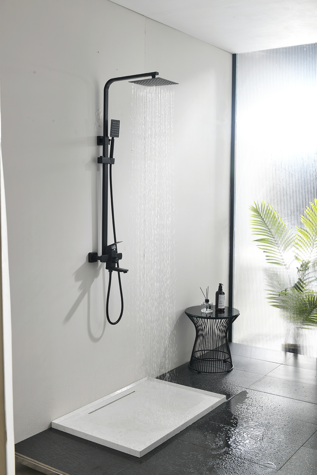 Samliyu 3-Funciones Matte Black Bathom Set System de ducha expuesta al aire libre