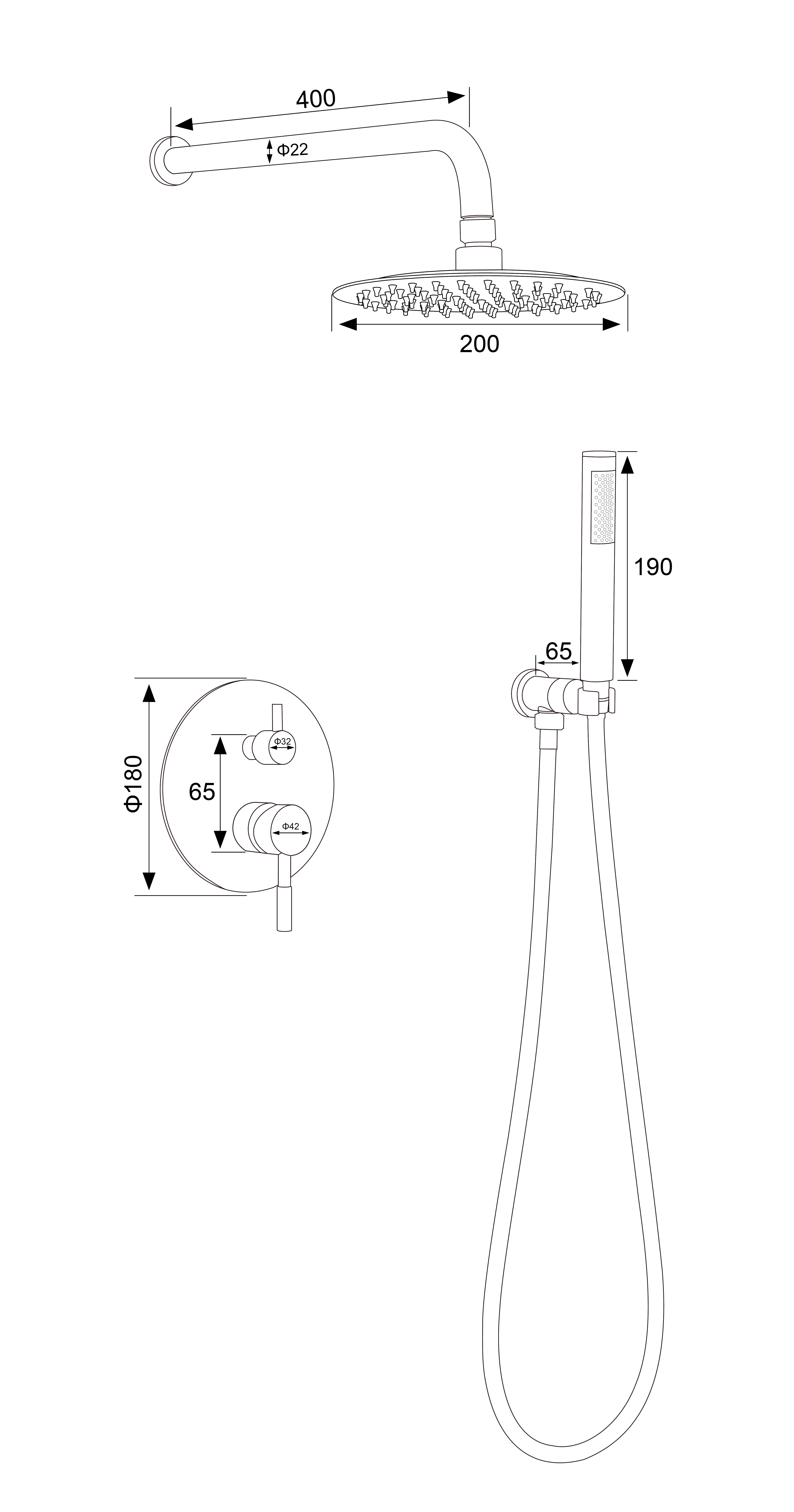 juego de ducha de ducha con lluvia montada en la pared